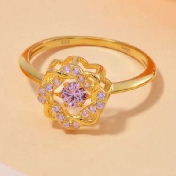 Simulated Pink Diamond Ring in 14K Yellow Gold Over Sterling Silver - Picture 3 of 5